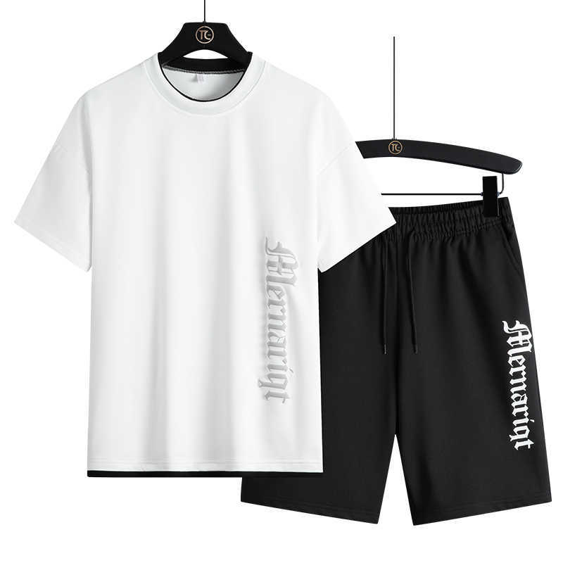 Sportswear Men's Tracksuit T-shirts Shorts Set 2 Piece Casual Sets Man Short Sets Sweatsuit Sports Sets Clothing Summer 4XL 210603