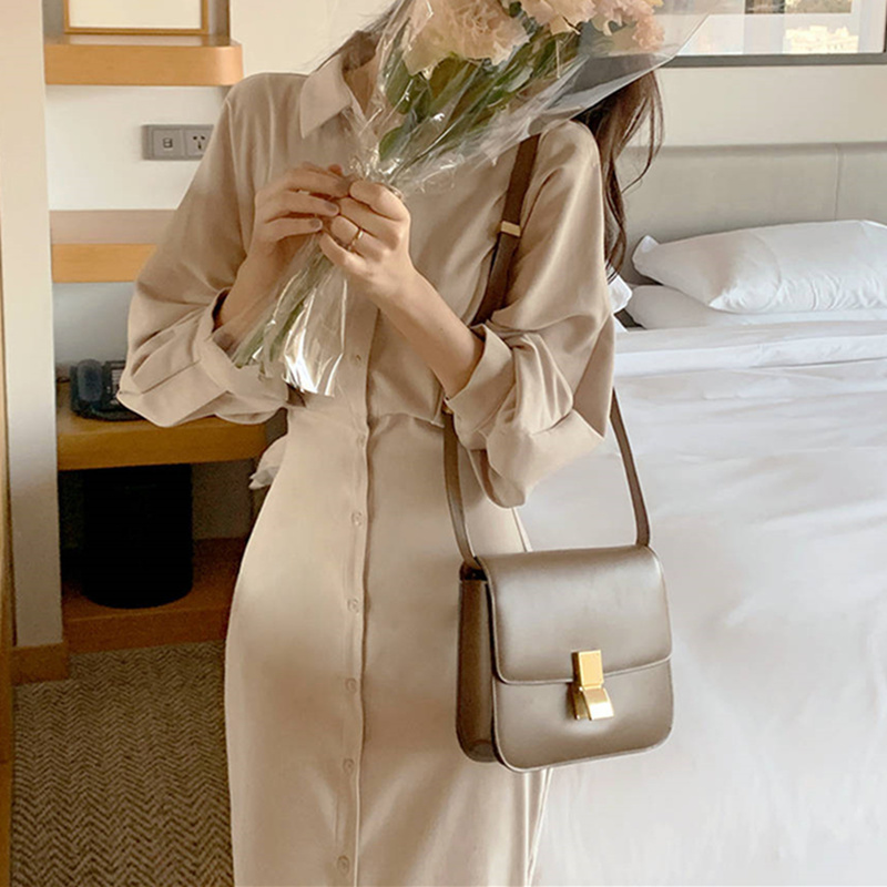 LoveFlowerLife Women Spring Fashionable Elegant High Waist Vintage Korean Lace Up Long Dress Autumn Dresses Shirt 210521