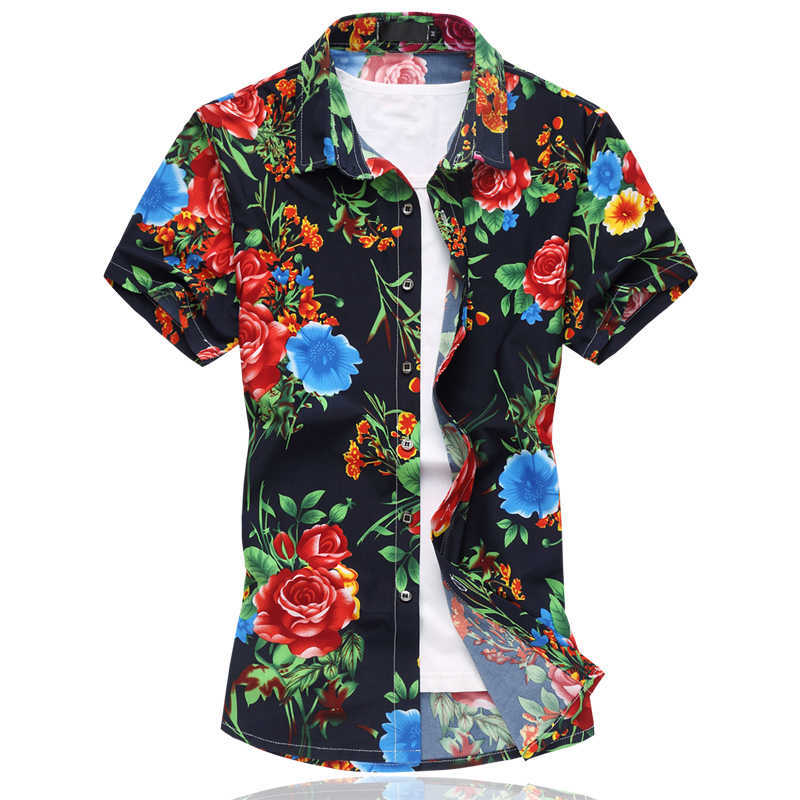 Fancy Short Sleeve Shirt Men Summer Fashion Casual Plus Size Mens Floral Shirts High Quality Flower Shirts Mens Social 6XL 210528