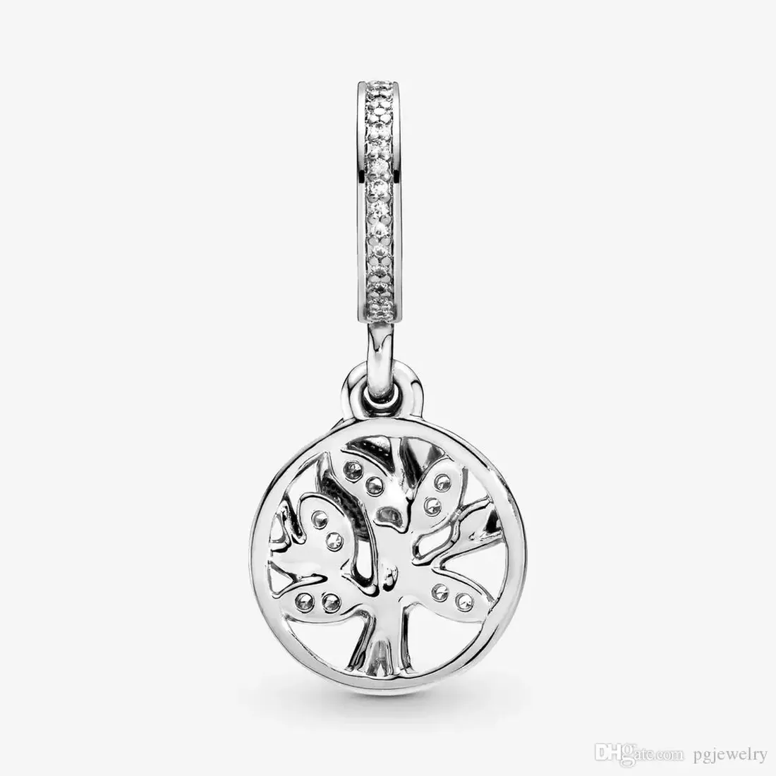 Fine jewelry Authentic 925 Sterling Silver Bead Fit Charm Bracelets Sparkling Family Tree Dangle Safety Chain Pendant DIY beads