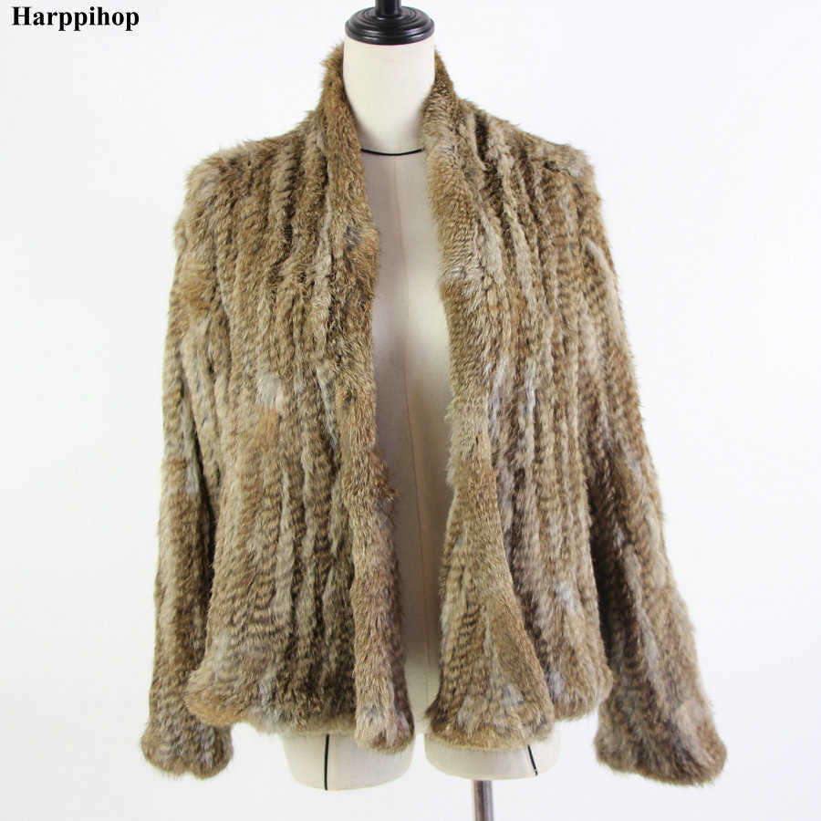 knitted rabbit fur jacket popuplar fashion winter coat for women*harppihop 210906