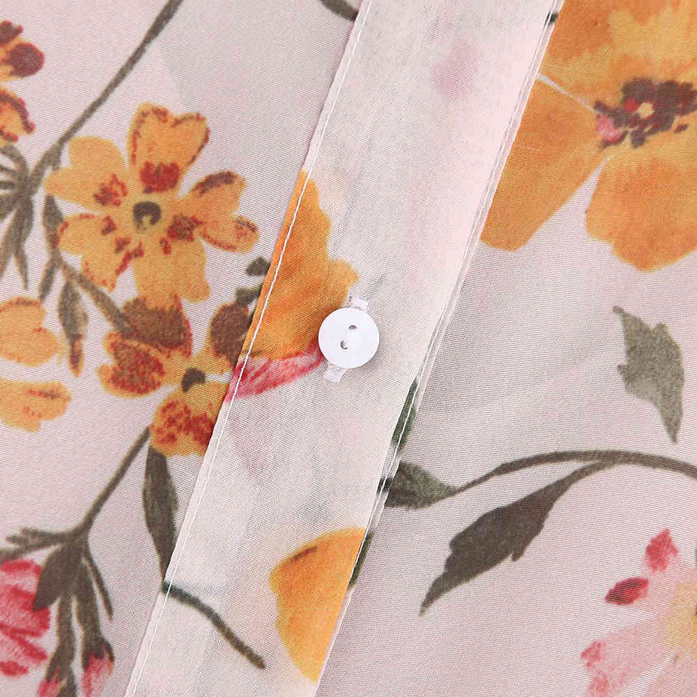 Women Fashion Floral Print Chiffon Midi Shirt Dress Two Pieces Sets See Through Female Dresses Vestidos Mujer 210420