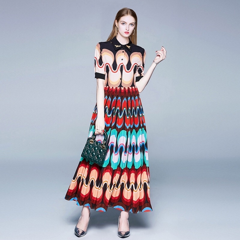 Bohemia Vintage Maxi Dress Geometric Printed Bee Collar Elegant Party Long Dresses Summer Boho Mujer robe de plage Chic 210421