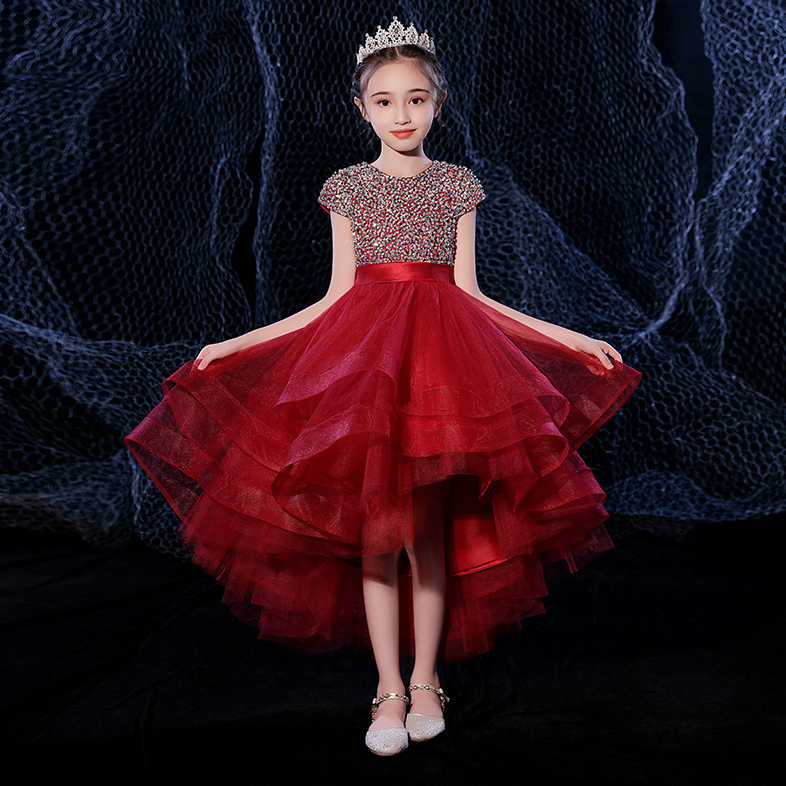 Sequined Girl's Dresses Lace Embroidery Flower Girl Spaghetti Ball Gown Tulle Little Baby Birthday Communion Pageant Gowns Dresses for Girls