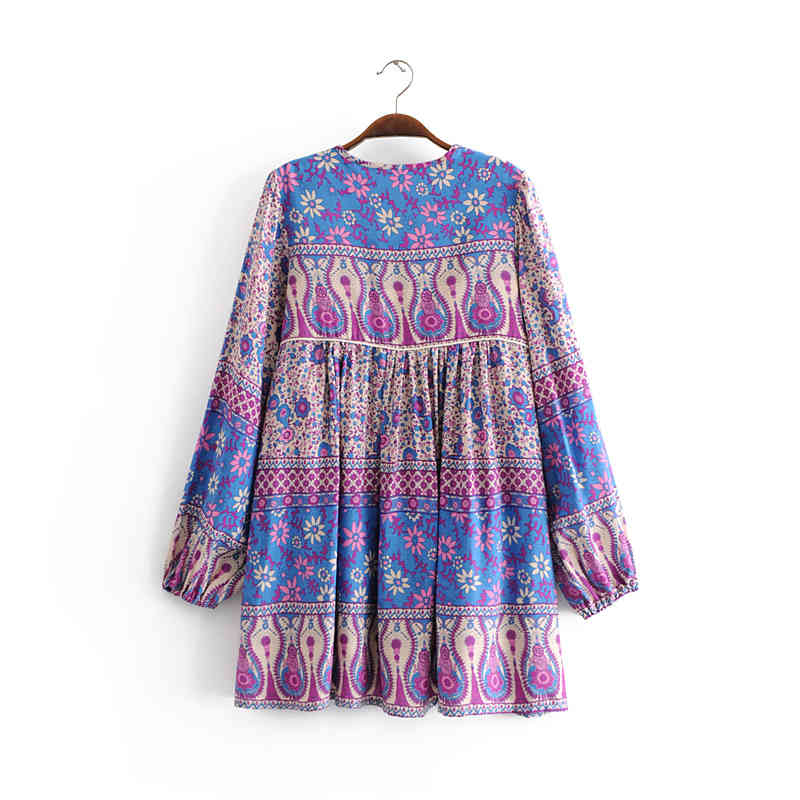 beauty Boho Floral Print Cotton Women's Midi Dress Holiday Style Beautiful Fashion Tassel Female Mini Dresses 210514