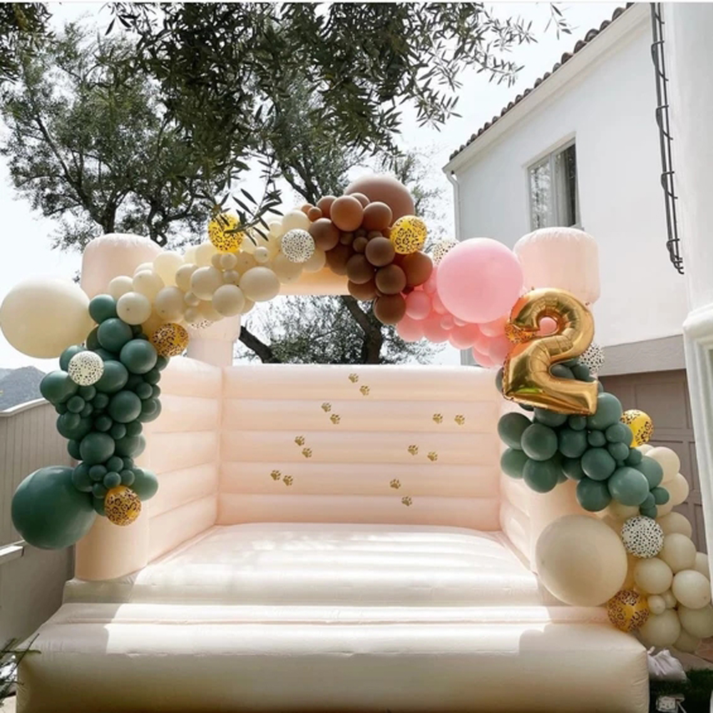 Peach Inflatable Bounce House White Jumping Castle Wedding Bouncer Jumper Kids Pastel Line colors