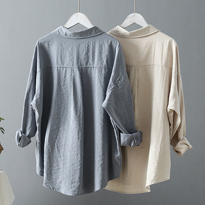 Blusas Camisas Mujer Long Sleeve Plus Size tops Solid Women Blouse Shirt Casual Loose Vintage Tops 6800 50 210427