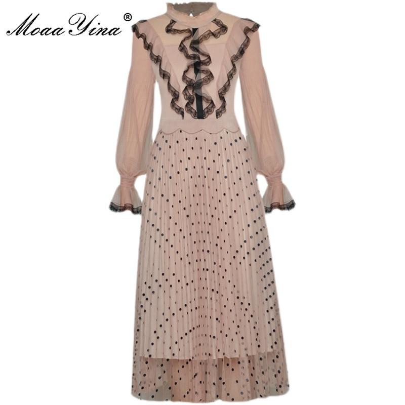 Fashion Designer dress Spring Women' Dress Stand collar Long sleeve Ruffles Mesh Dots Elasticity Dresses 210524, Khaki
Fashion Designer dress Spring Women' Dress Stand collar Long sleeve Ruffles Mesh Dots Elasticity Dresses 210524, Khaki