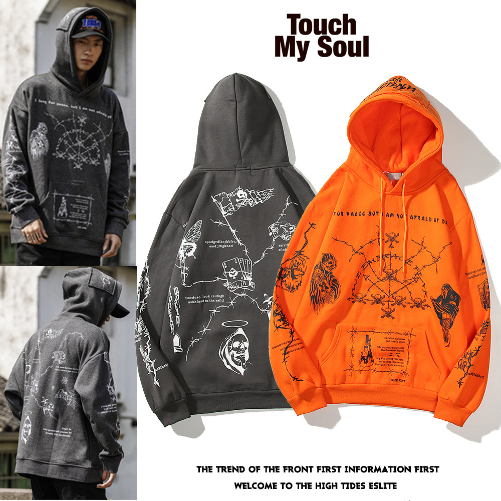 Hip Hop Hoodie Sweatshirt Men Streetwear Skull Graffiti Print Pullover Cotton Autumn Grey Harajuku Punk Clothes, A10w116 orange
Hip Hop Hoodie Sweatshirt Men Streetwear Skull Graffiti Print Pullover Cotton Autumn Grey Harajuku Punk Clothes, A10w116 orange
