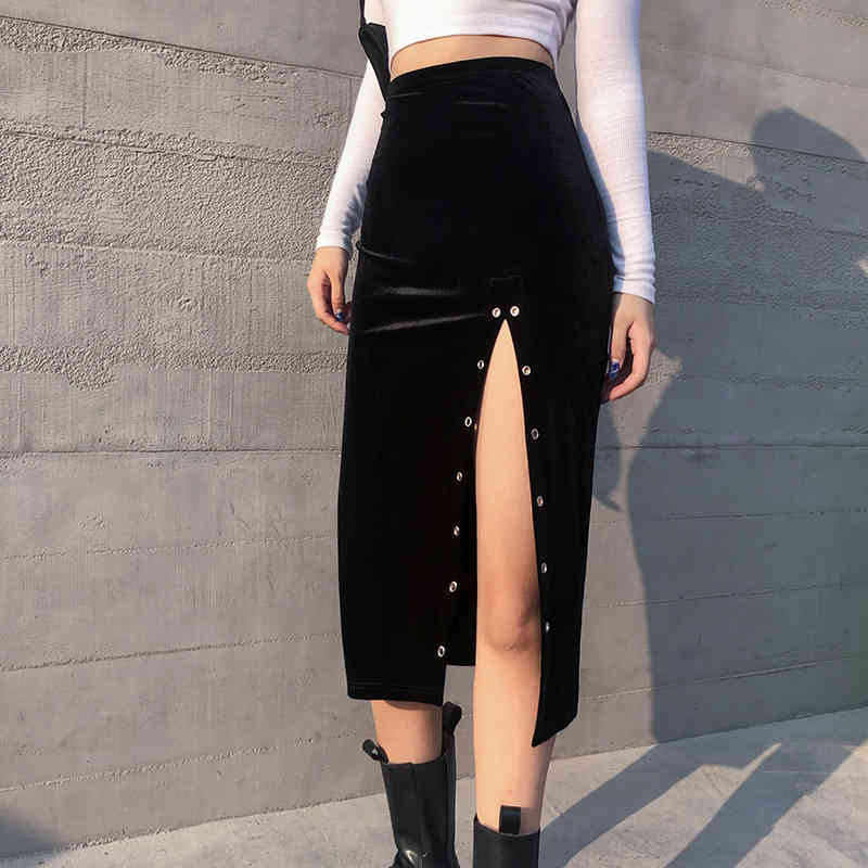 Fashion Bodycon Skirt Women Stretchable Split Mid Calf Slim Pencil s For Female Knit 210524