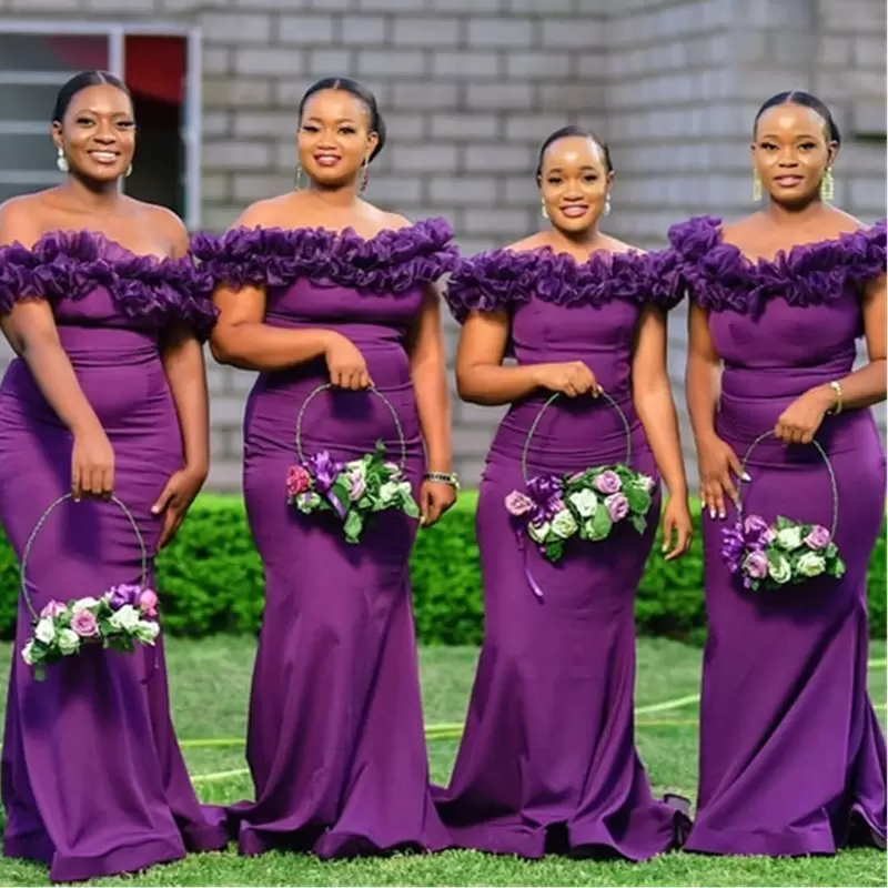 Dresses Bridesmaid Purple Off The Shoulder Necke Or Length African Country Maid Of Honor Gown Vestido Custom Made Plus Size Formal Ocn