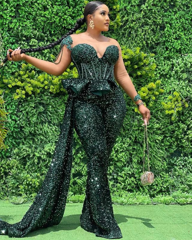 Plus Size Arabic Aso Ebi Sequined Beaded Sexy Jumpsuits Prom Dresses Sheer Neck Sheath Evening Formal Party Second Reception Gowns Dress ZJ594