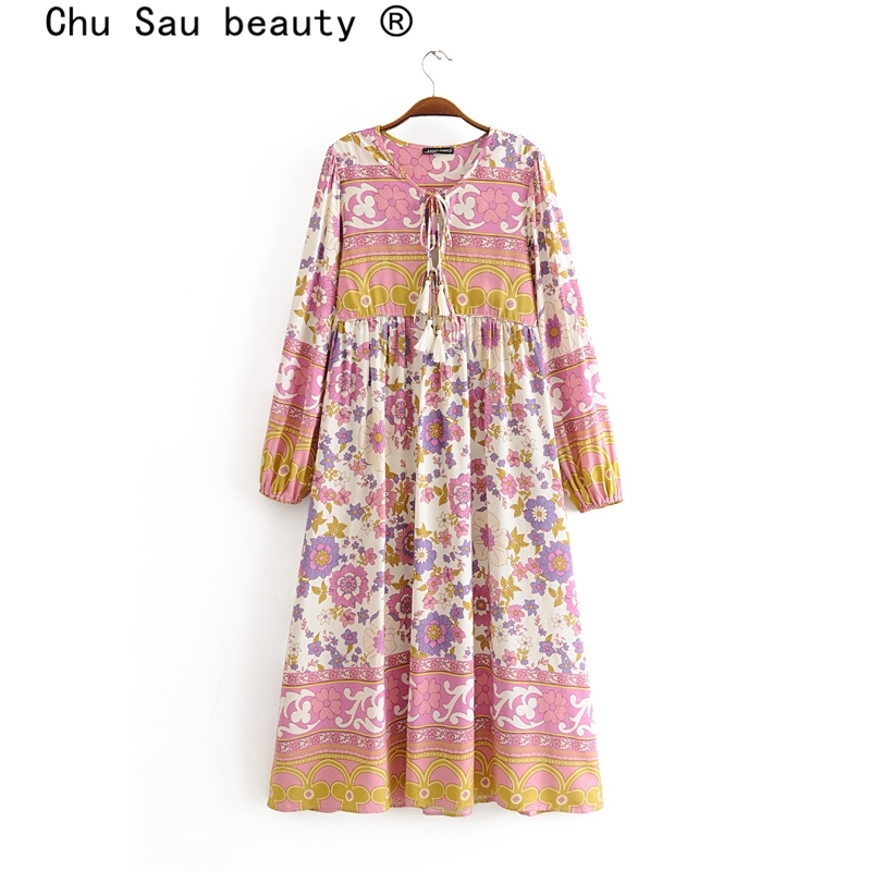 beauty Boho Floral Print Summer Long Dress Women Holiday Chic Sleeve Loose Maxi Dresses Female Vestido De Moda 210514