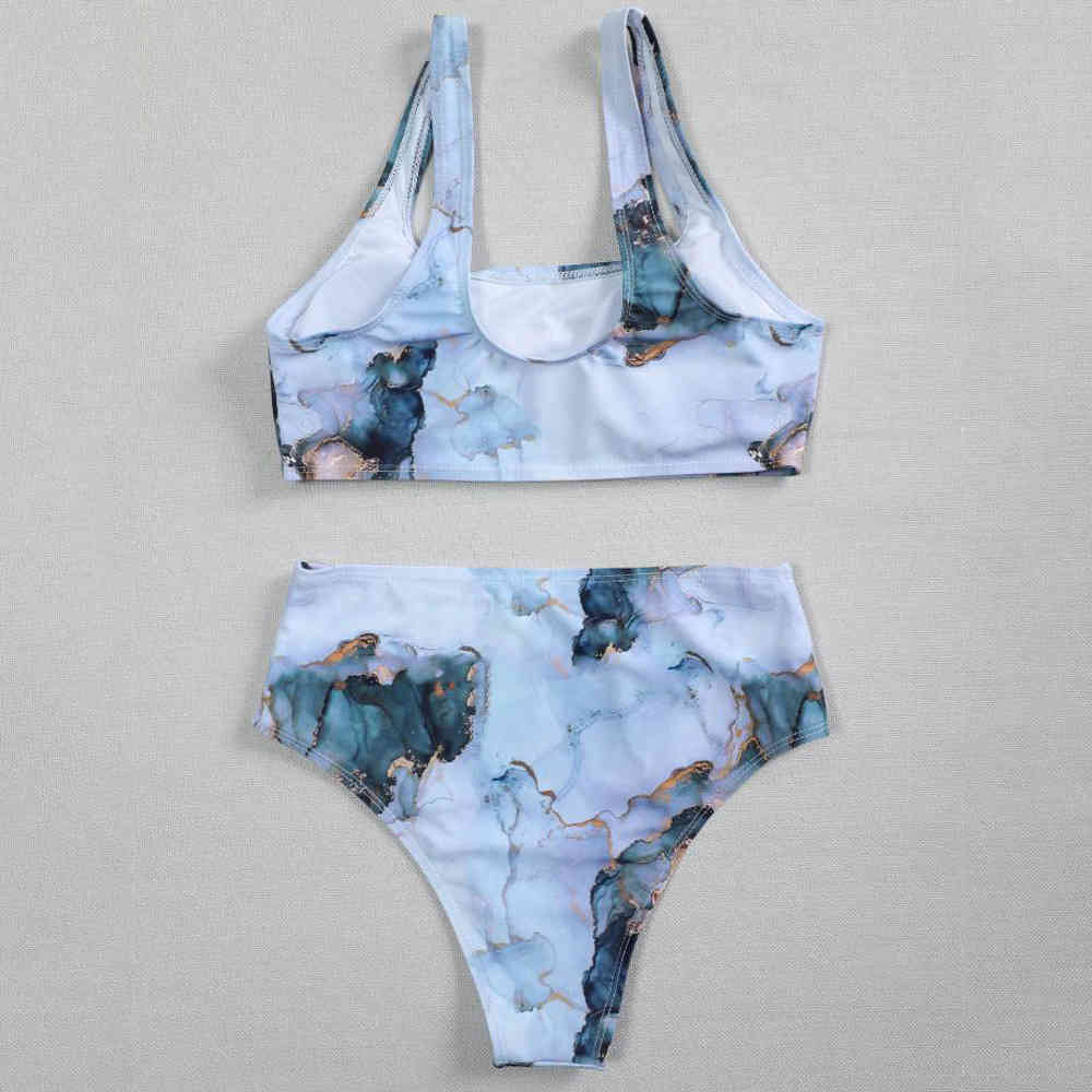 Marble Print Sport Bandeau Push Up Bikinis Sexy Women Swimsuit High Waist Swimwear Bathing Suit Brazilian Summer 210520