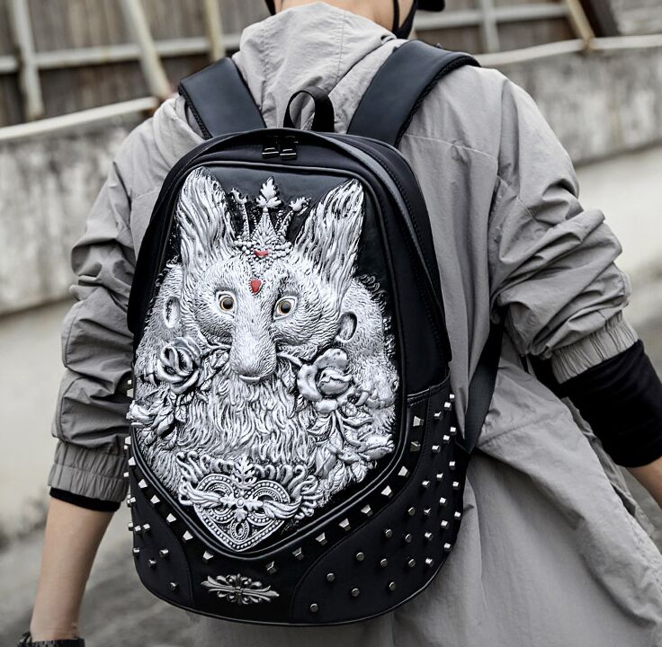 New Style 3D wolf head backpack special cool shoulder bags for teenage girls leather laptop boys school bags