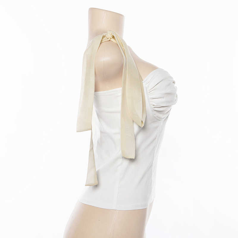 TWOTYLE White Crop Tops Female Sleeveless Bandage Short Strap Vest For Women Vintage Fashion Korean Summer 210625