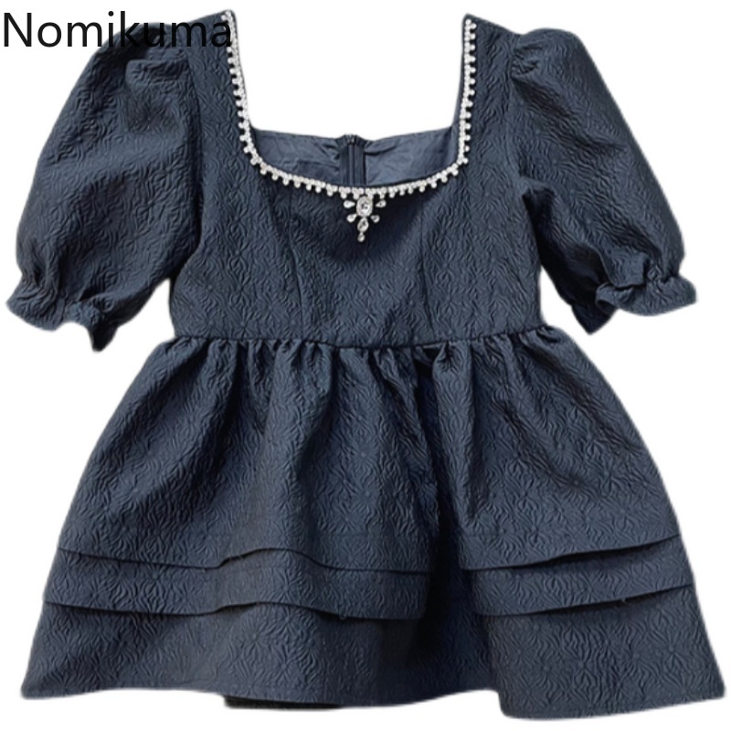 Nomikuma Sweet Square Collar Women Doll Shirt Korean Jacquard Puff Sleeve Blouse Tops Summer New Blusas Mujer De Moda 6H260 210427