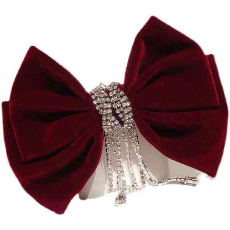 Hair Accessories Jewelry Korean Autumn and Winter Velvet Bright Diamond Tassel Butterfly pin Back Temperament Bride 2021