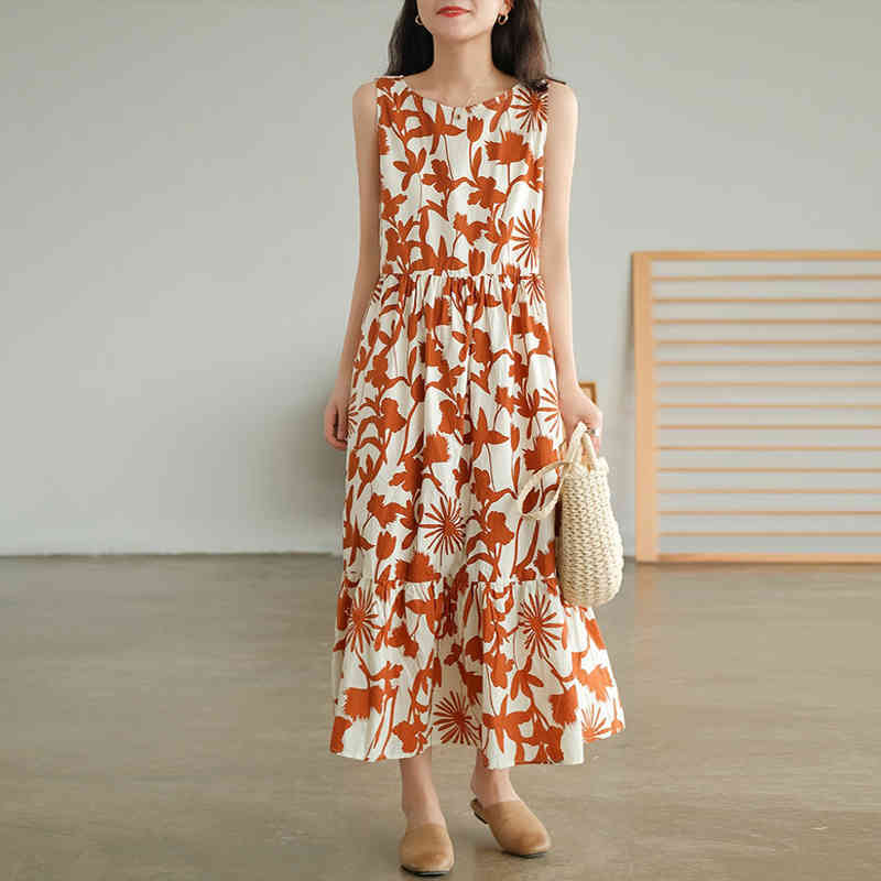 Johnature Women Vintage Print Floral Dresses Casual Sleeveless O-Neck Cotton Soft Female Clothes Summer A-Line Dress 210521, Short sleeve 1
Johnature Women Vintage Print Floral Dresses Casual Sleeveless O-Neck Cotton Soft Female Clothes Summer A-Line Dress 210521, Short sleeve 1