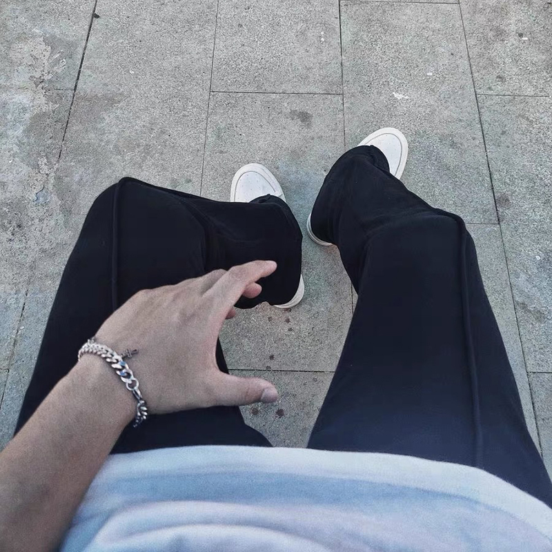 Striped Black Elastic Wasit Loose Flare Pants Men and Women High Street Straight Wide Leg Oversize Casual Trousers