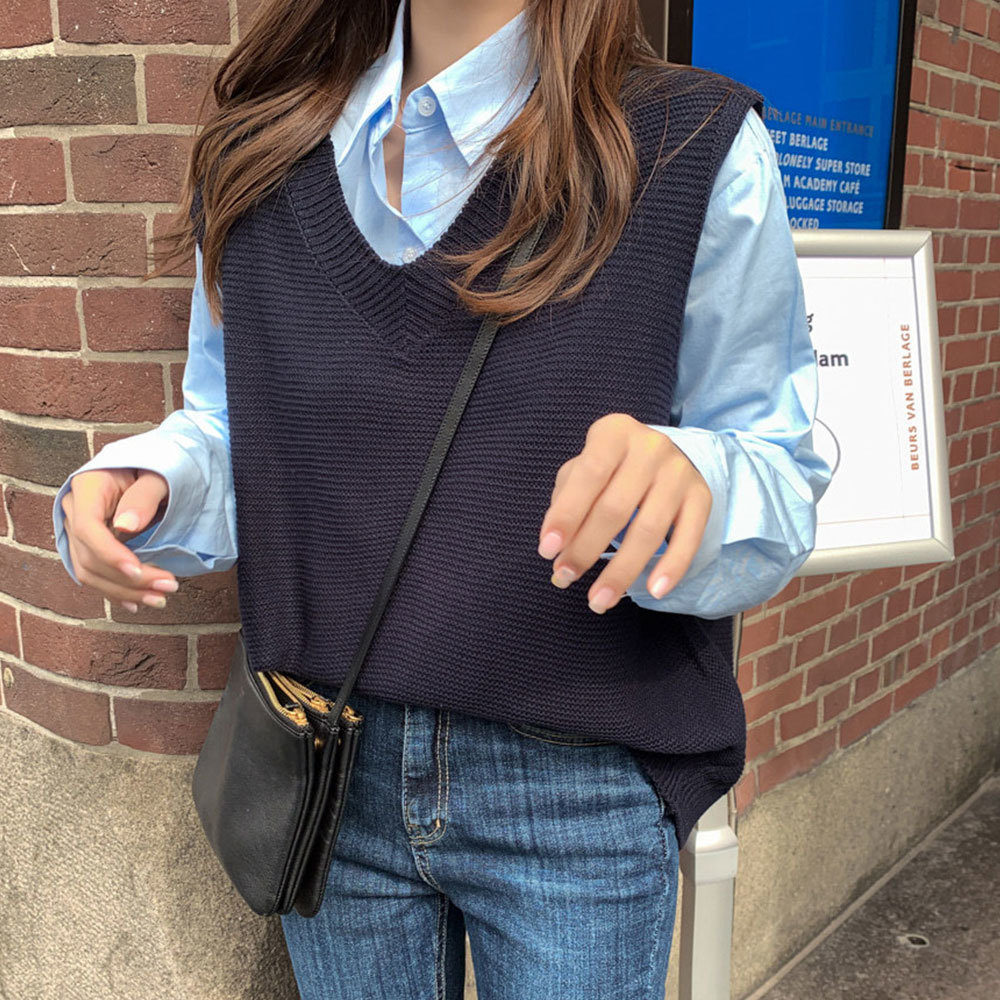 Women Knitted Sweater Vest Casual Sleeve V Neck Loose Korean Harajuku Solid Pullovers Plus Size Jackets 210428