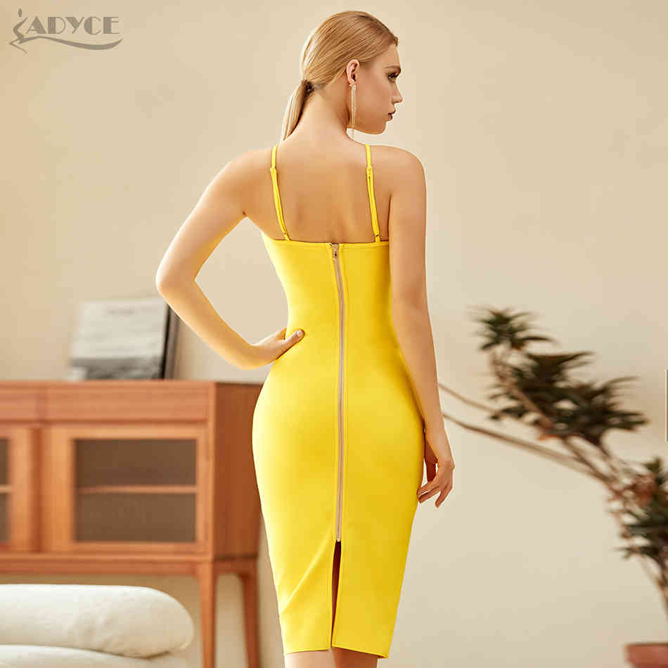 Summer Women Strapless Yellow Bodycon Bandage Dress Sexy Sleeveless Halter Celebrity Evening Runway Party Dresses 210423