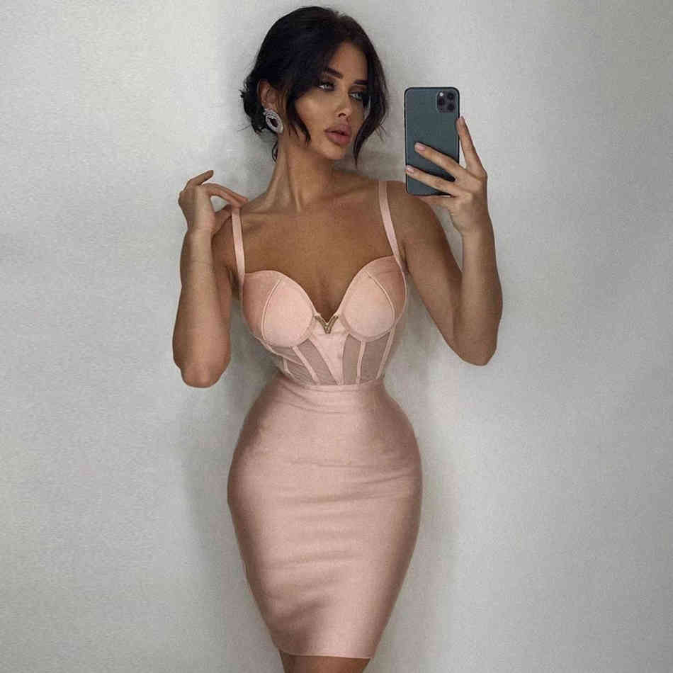 Summer Lace Pink Bandage Dress Women Sexy Spaghetti Strap Black Bodycon Club Elegant Celebrity Runway Party Dresses 210423