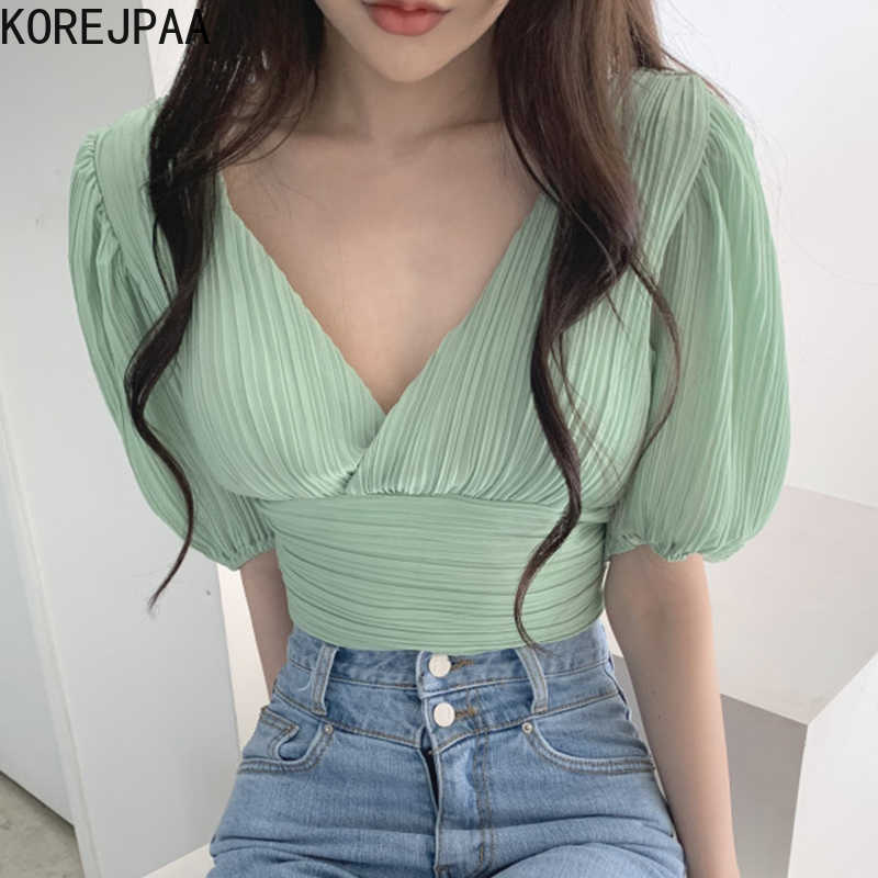 Korejpaa Women Shirt Summer Korean Chic Temperament V-Neck Lace-Up Zipper Open Back Pleated Chiffon Puff Sleeve Blouses 210526, Pink
Korejpaa Women Shirt Summer Korean Chic Temperament V-Neck Lace-Up Zipper Open Back Pleated Chiffon Puff Sleeve Blouses 210526, Pink