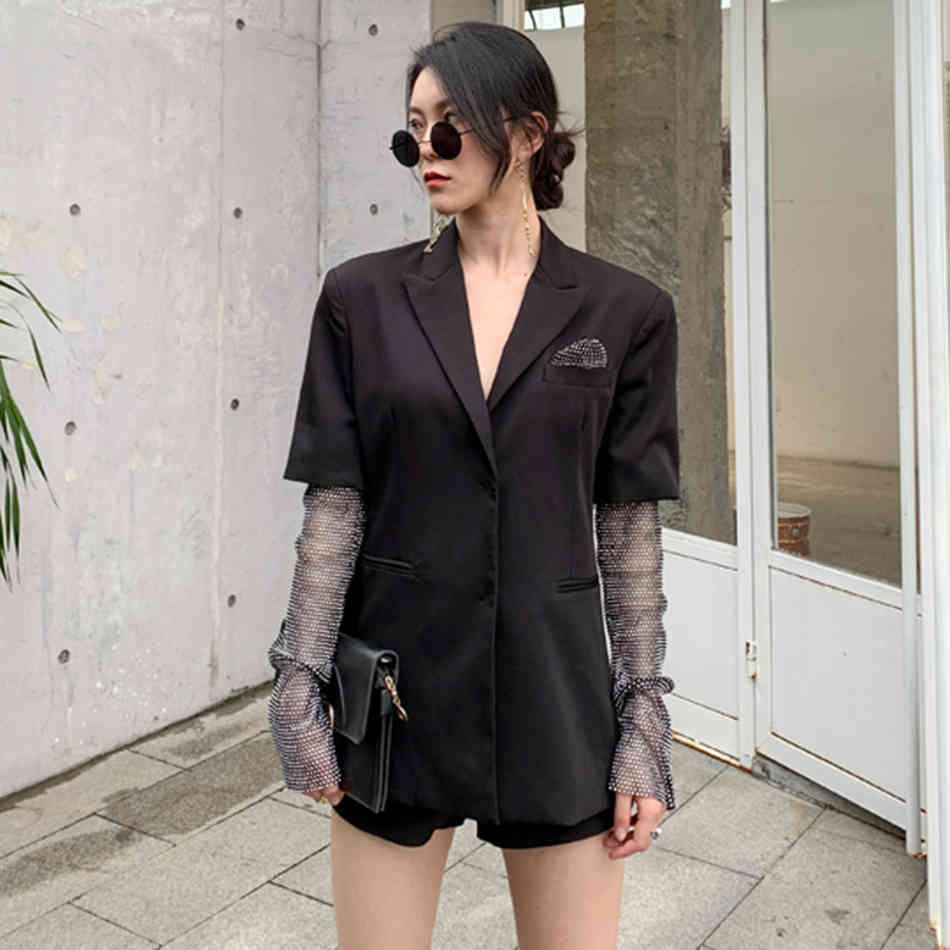 Free Retro Patchwork Diamond Ladies Suit Jacket Slotted Long Sleeve Coat Casual Wear Women Fashion Clothing 210524