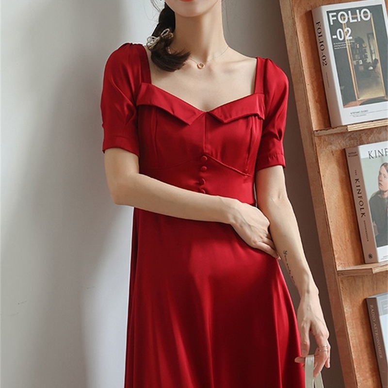 Summer Women Elegant Holiday Dresses Vintage Fashion Puff Sleeve Square Collar White Chiffon Party 210519