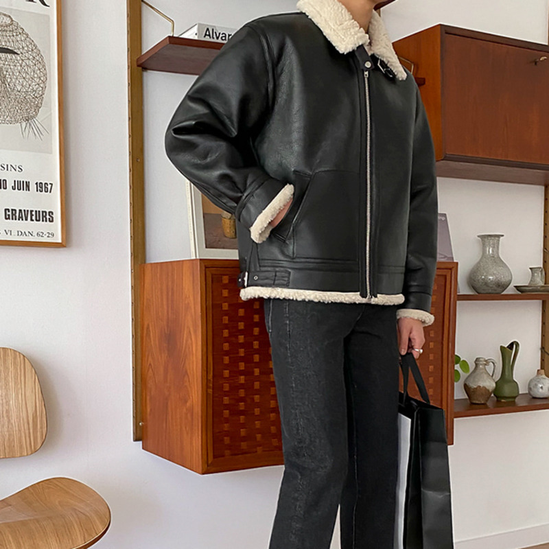 IEFB men's lamb fur if fur PU leather jacket patchwork autumn winter plush fur trend zipper short coat for male 9Y4777 210524