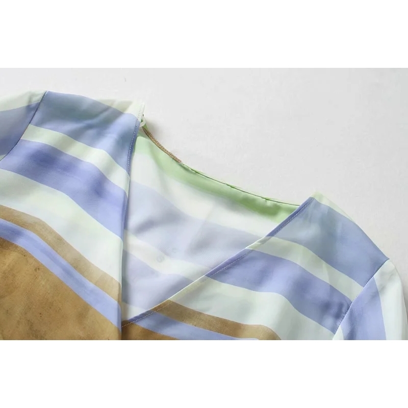 vintage women striped blouses summer v neck soft ladies shirts fashion colorful female shirt boho bow girls blouse 210430