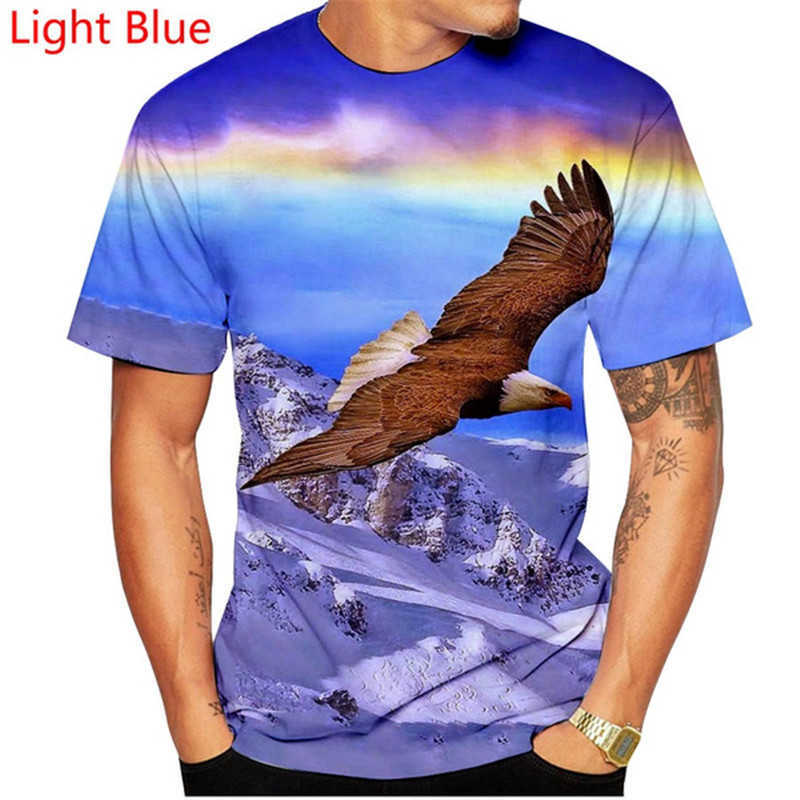 Men 3D Soaring Eagle Print T Shirt O Neck Short Sleeve Animal Funny Streetwear Summer Casual Loose Male Tees Tops 210629