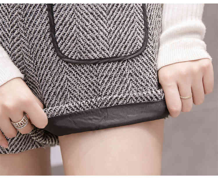 Wide-legged trousers pantalones mujer cintura alta office women Plaid pocket autumn winter Wool 7405 50 210427