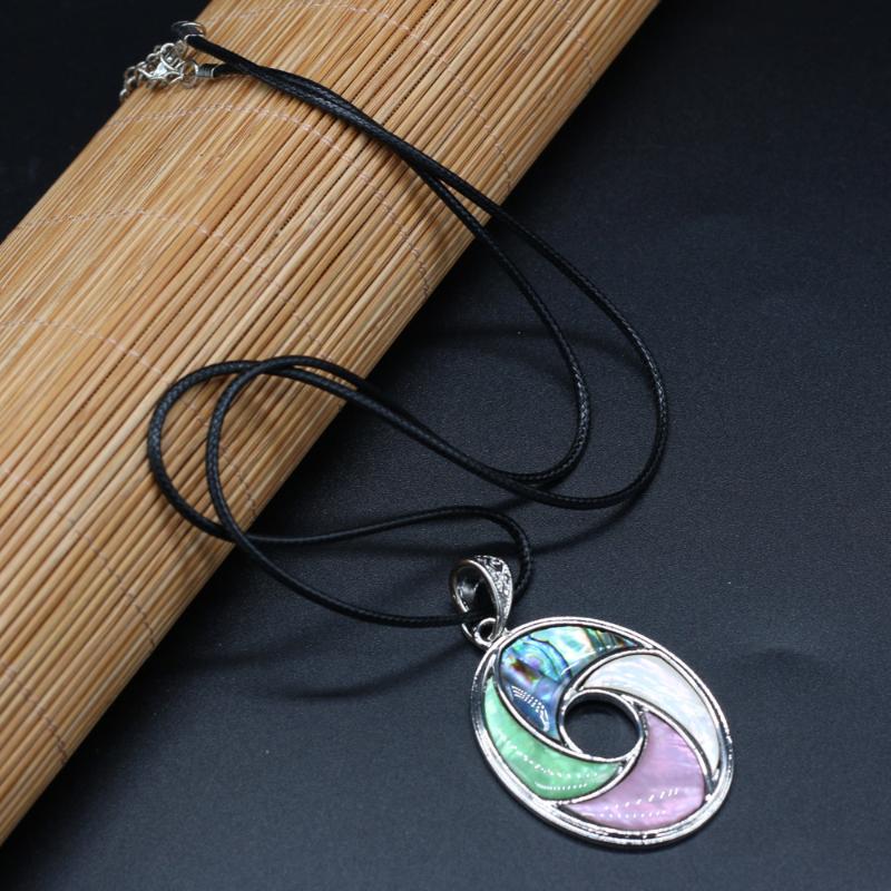 Pendant Necklaces Natural Oval Abalone Shell Mother Of Pearl Wax Thread Necklace Accessories For Women Jewelry Gift Length 55cm Size 34x48mm