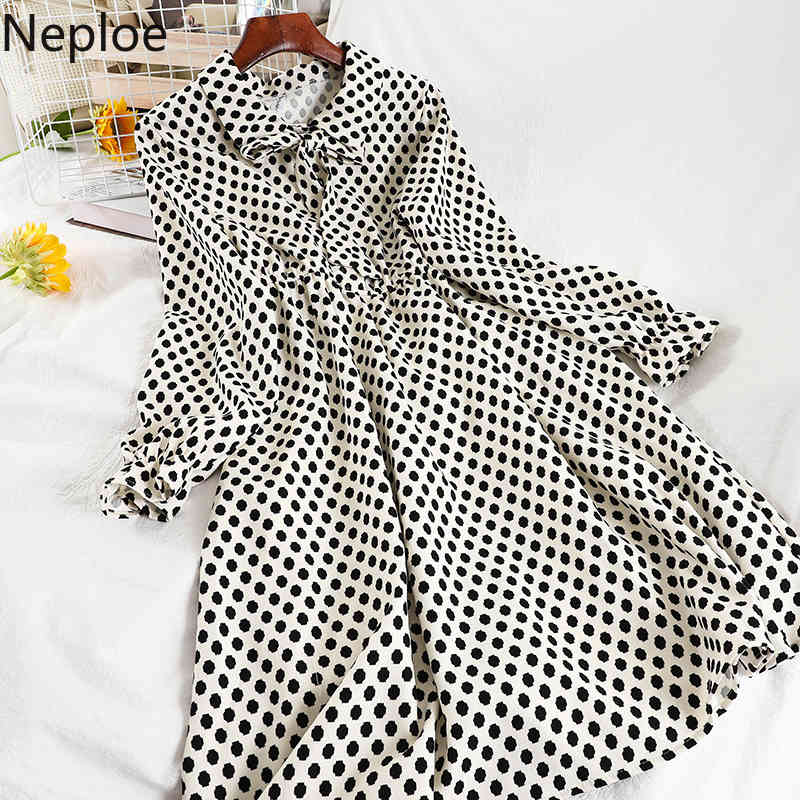 Neploe Woman Dress Autumn Winter Clothes Robe Vintage Floral Vestidos Slim Waist Temperament Chic Midi Dresses for Women 4G577 210422