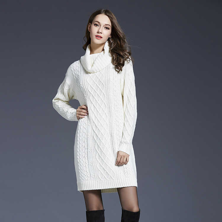 Female Turtleneck Thick Long Jumper Women Knitted Sweaters Casual Loose Slim Fit Winter Clothes Pullovers White Plus Size 210604
