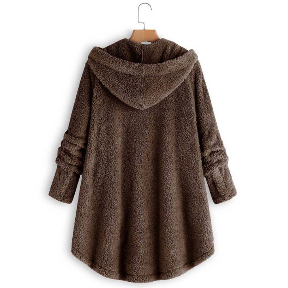 Thin Wool Blend Fashion Women Button Coat Fluffy Turn-down Collar Outwear Jacket Casual Tops Hooded Pullover Loose Sweater 210428