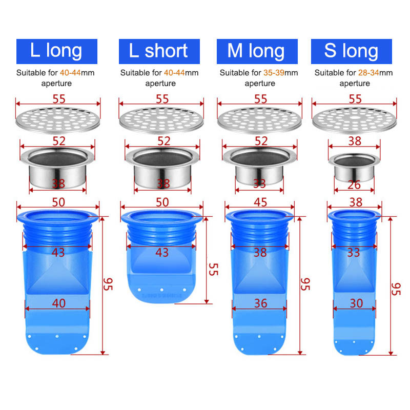 Floor Drain Core Stainless Steel Cover Kitchen Gadgets Round Deodorant Anti-odor Pest Control Silicone Sewer Accessories