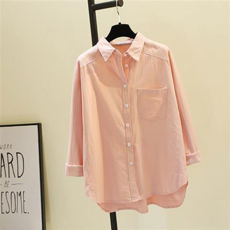 100% Cotton Women Shirt Plus Size Spring Loose Casual Long Sleeve Blouse Pink,White,Blue,Yellow Ladies Blouses Tops D75 210512