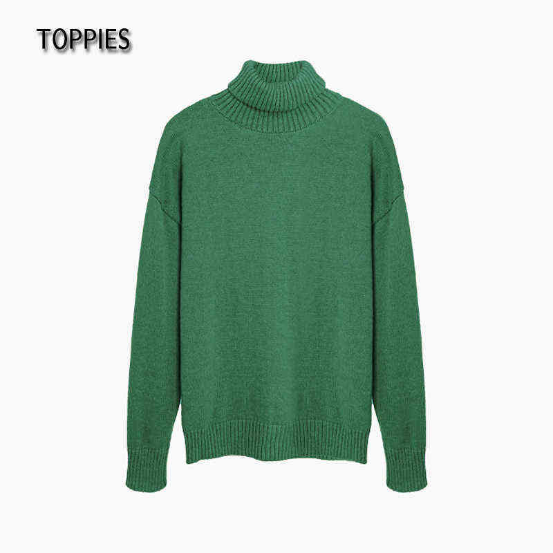 Toppies Autumn Winter women fashion Sweater 15% wool Green turtleneck sweater Knitted Tops Korean Winter Clothes 211109