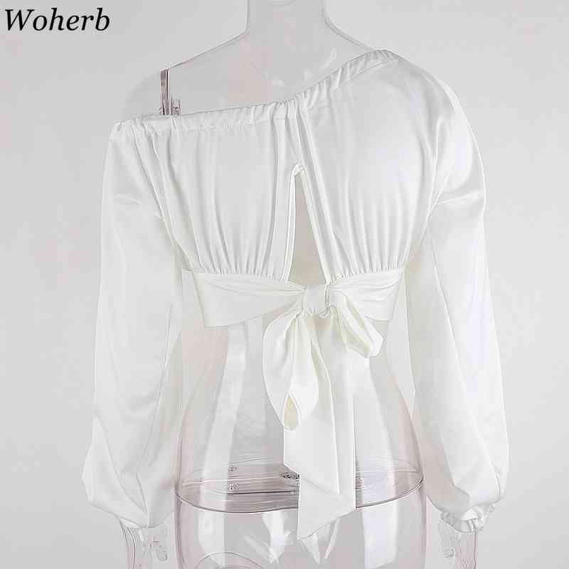 Elegant Off Shoulder White Blouse Solid Pleated Crop Top Stylish Korean Lady Vintage Lantern Sleeve All Match Blusas 210519