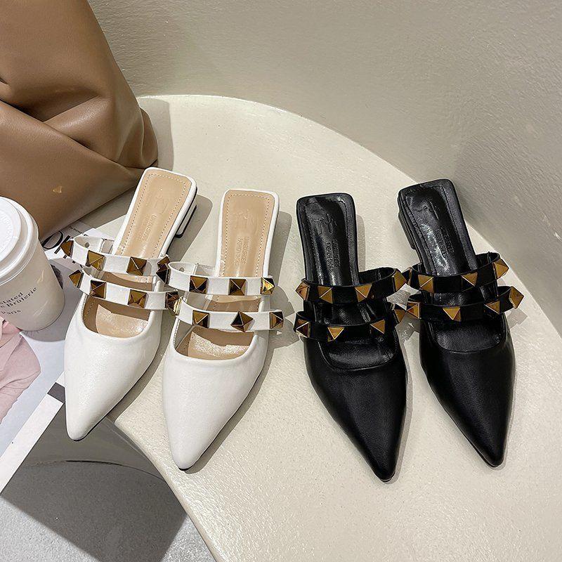 Slippers Faux Leather Women's Pointed Rivet Flats For Spring And Summer 2021 Fashion Trend Designer
