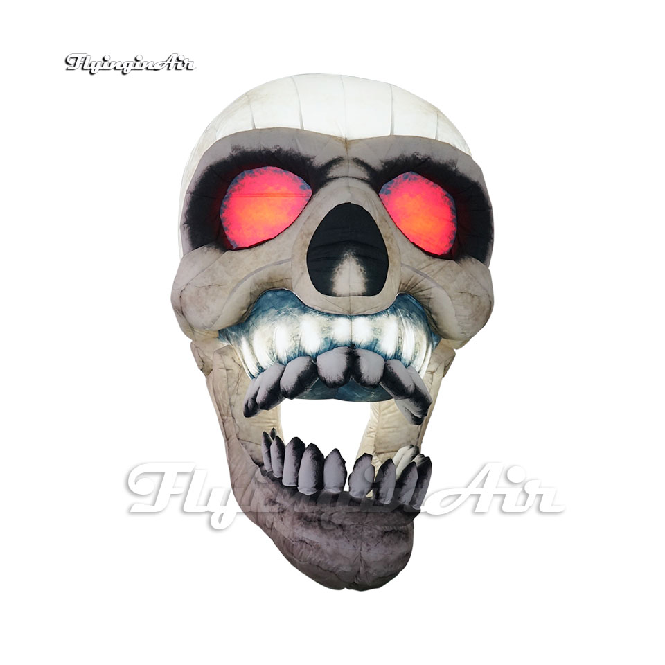 Personalized Scary Lighting Inflatable Devil Skull White Air Blown Death Head Bone Model Cranium Balloon For Halloween Party Decoration