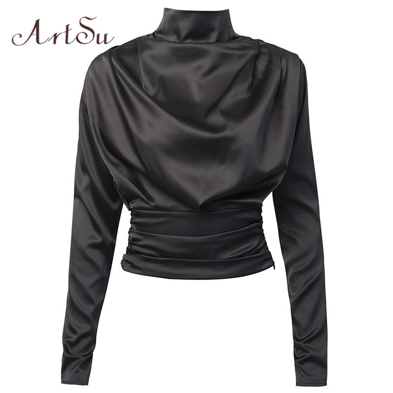 Women' Blouses & Shirts Satin Elegant Blouse Ladies Ruched Mock Neck Casual Solid Shirt For Women 2021 Spring Tops Clothes ASBL70112, Black
Women' Blouses & Shirts Satin Elegant Blouse Ladies Ruched Mock Neck Casual Solid Shirt For Women 2021 Spring Tops Clothes ASBL70112, Black