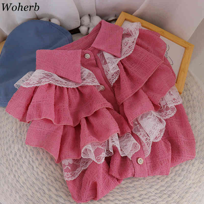 Ruffles Stylish Women Blouses Tops Sleeveless Elegant Lace Top Korean Ladies Chic Summer Blusas Shirts Femme 210519