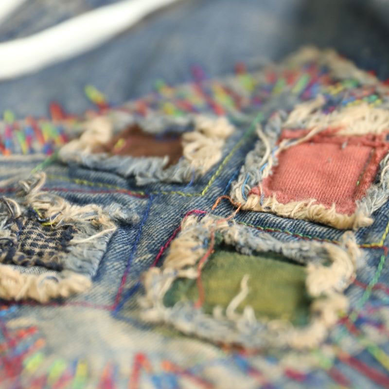 Spring Fashion Women Jeans Vintage Embroidery Patchwork Loose Cotton Denim Harem Pants Ladies Drawstring Ripped Hole D98 210512