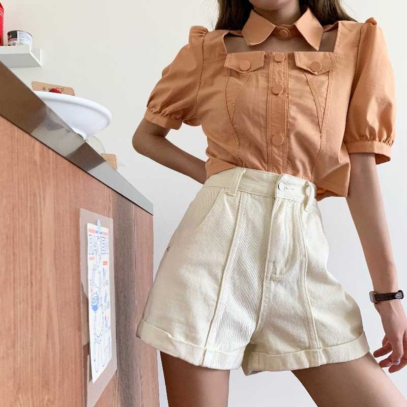 High Waist Demin Women Shorts Summer Causal Bottoms Fashion Elegant Wide Leg Short Feminimos 6G685 210603
