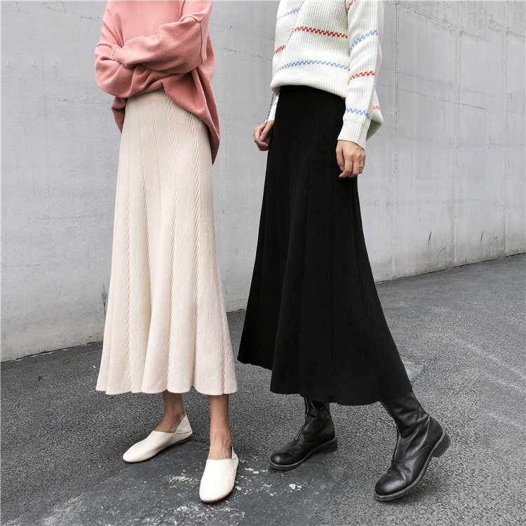 Nomikuma Autumn Winter New Knitted Women Skirts Korean Solid High Waist A-line Skirts Fashion Causal Faldas Verano 6C598 210427