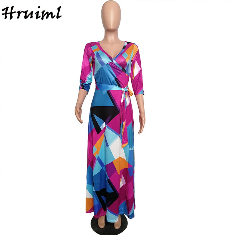 Fashion Boho Dress Strappy Printing V Neck Women Clothing Floor Length Off Shoulder Half Sleeve Party Casual Sukienka Damska 210513